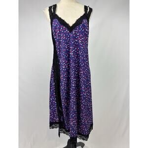 Koche Collective Slip Dress Purple Polka Dot Black Lace Size 40 US 8